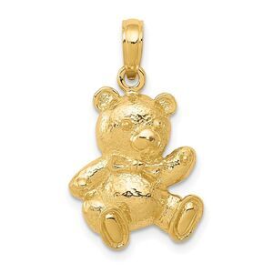 14k Yellow Gold 2D Teddy Bear Pendant, 13 x 22mm